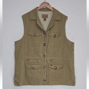 King Ranch Mens Tan Utility Vest Sleeveless Pockets Button Front Cotton XL
